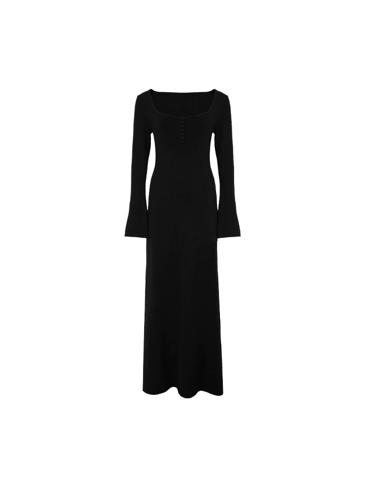 Raccoon Fleece Wool-Blend Square-Neck Long Dress – Hong Kong Retro Winter