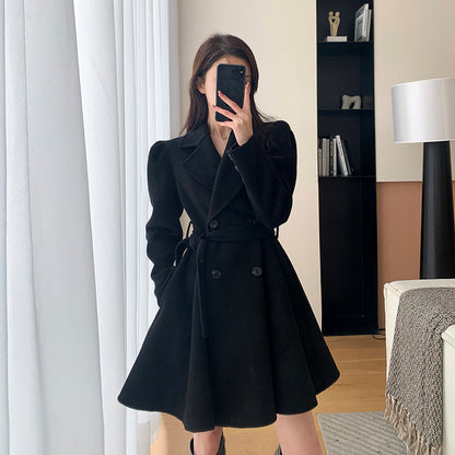 Midnight Elegance: Pure Black Wool Coat