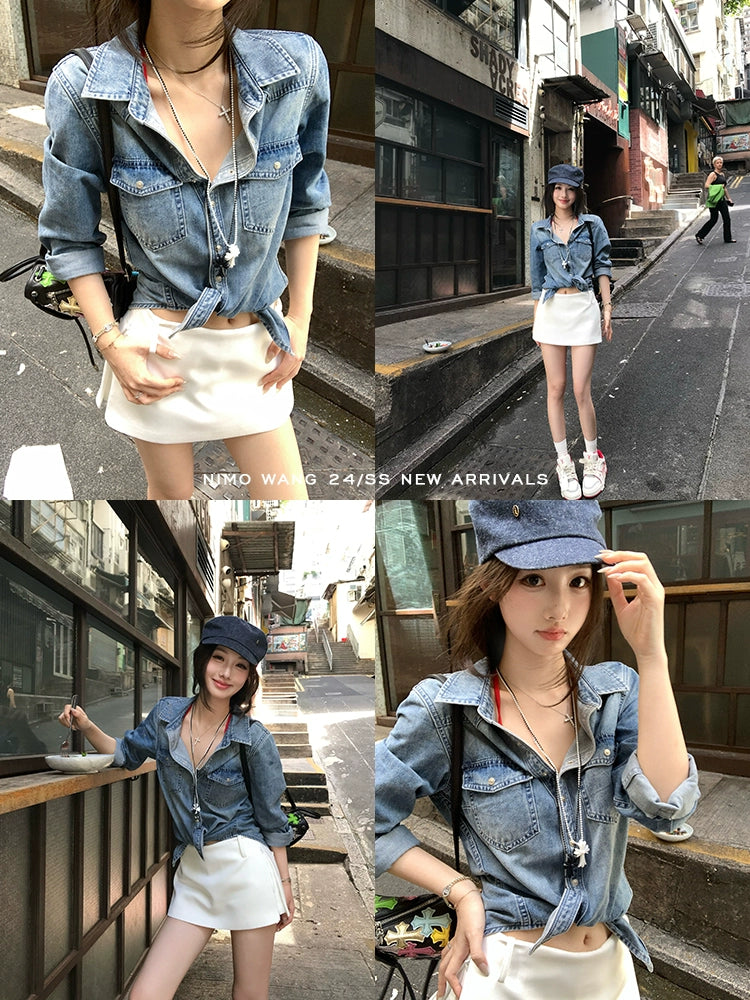 Tencel Denim Shirt for Women - Summer & Autumn French Style