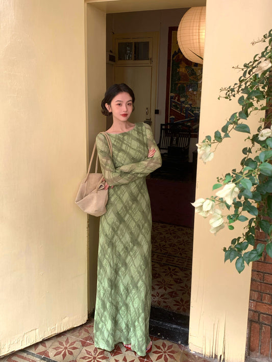 Diamond Blossom Plaid Maxi Dress