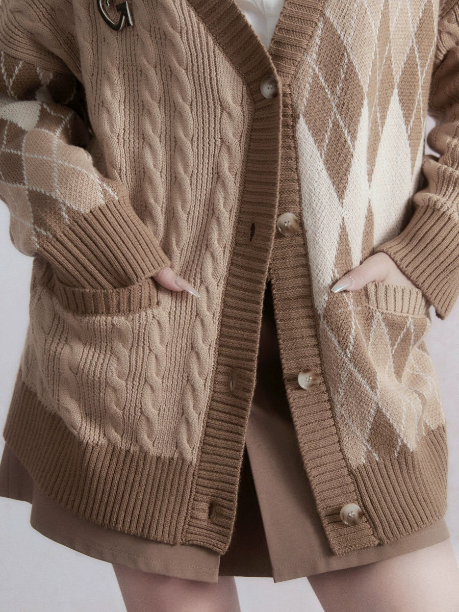 Hazelnut Latte V-Neck Knitted Cardigan