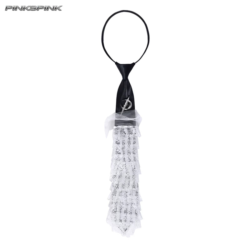 Electric Moon Punk Ballet Lace-Trim Tie – Genderless Y2K Contrast Design