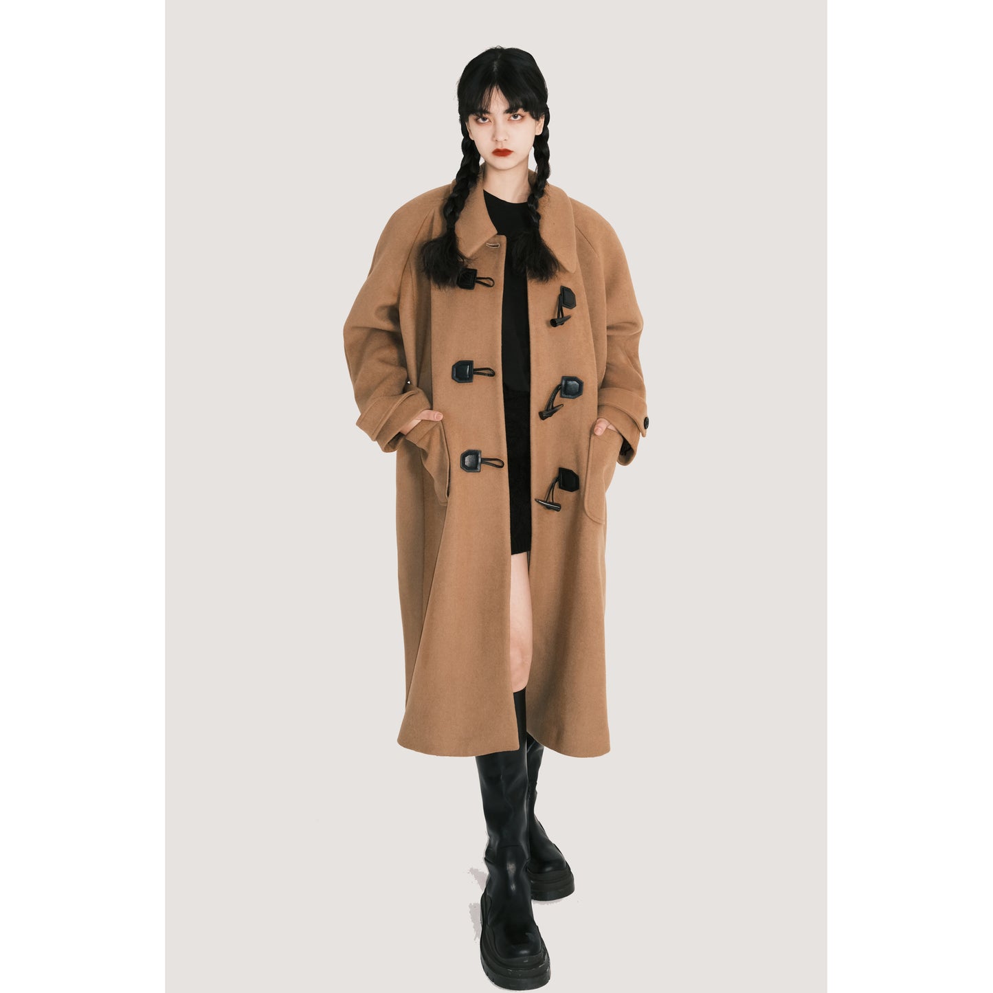 Camel Double Sided Wool Medium Length Coat