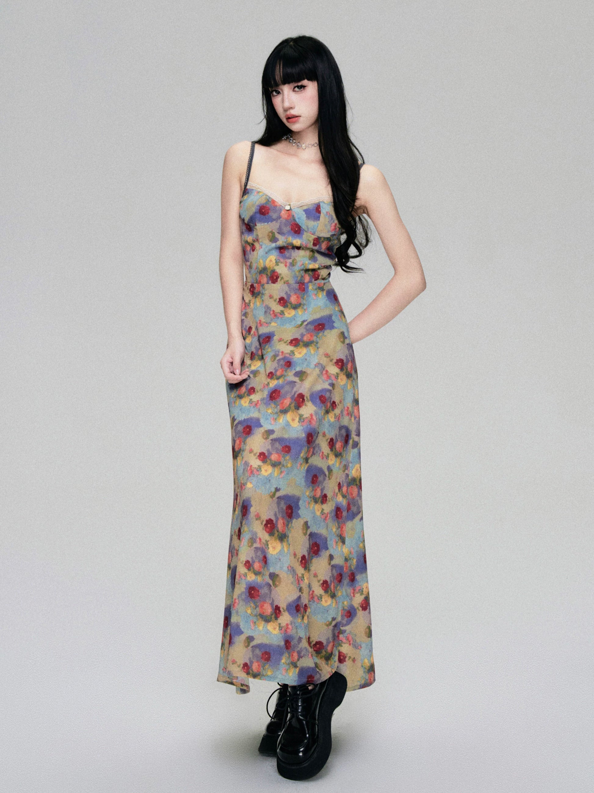 Monet-Inspired French Vintage Floral Slip Dress Summer Resort Maxi - Floral / S in stock Monet-Inspired French Vintage Floral Slip Dress Summer Resort Maxi - Floral / S in stock
