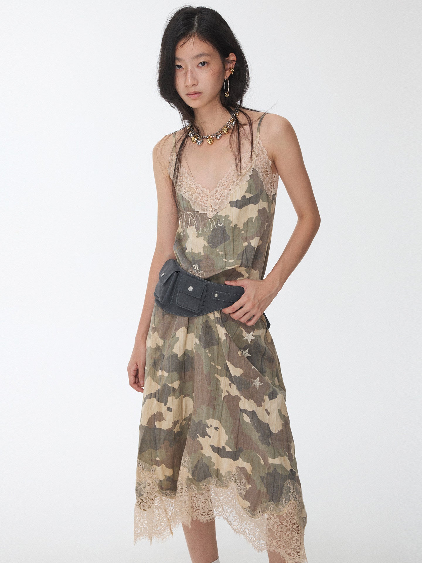 Camouflage Lace Mesh Midi Dress