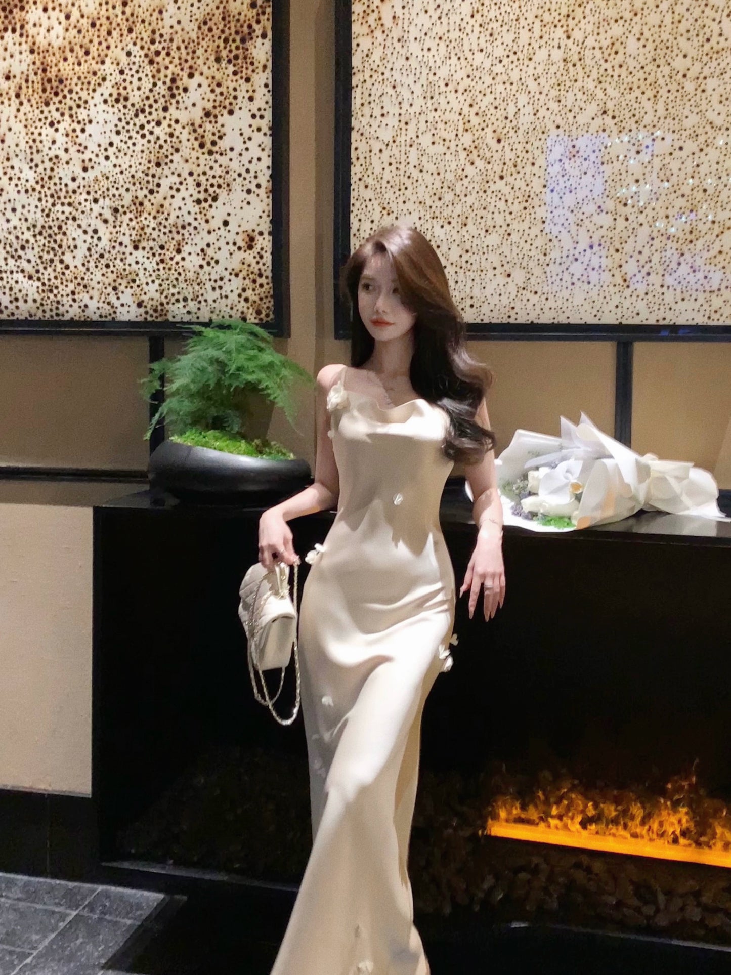Handmade 3D Flower Fish Tail Dress