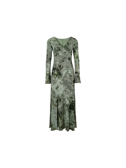 Deep Forest V-Neck Printed Maxi Dress