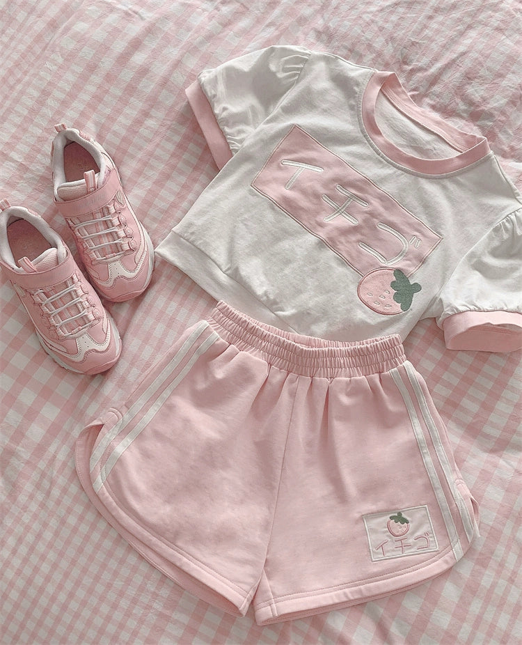 Strawberry Gymnastics Athleisure T-Shirt + Shorts Set