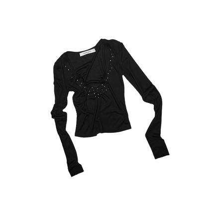 V-Neck Rivet Hot Diamond Base Shirt – Slim Fit Statement Long Sleeve