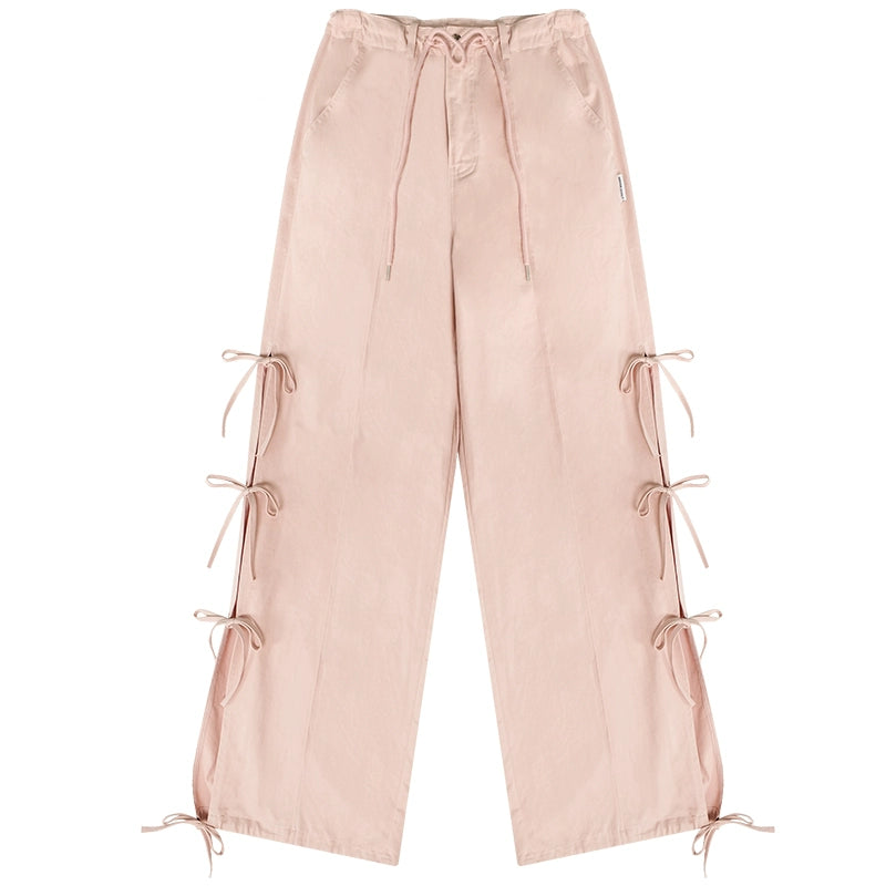 Split Bow High Waist Pants | Retro Wide-Leg Casual Work Style for Summer