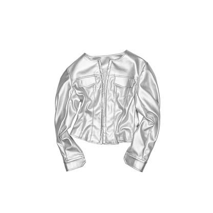 Hook-Neck Cropped Faux Leather Jacket – Slim Fit Hottie Cardigan