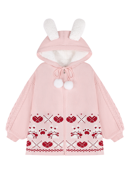 Rabbit Hug Soft Velvet Knitted Sweater Jacket