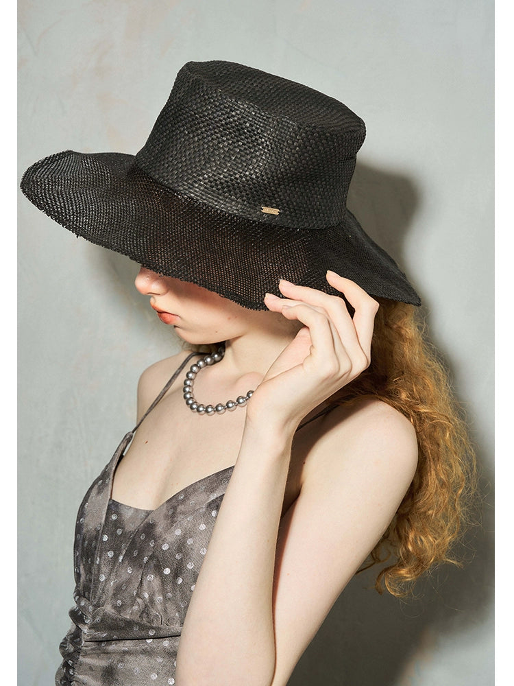 Resort Style Black Woven Sun Hat