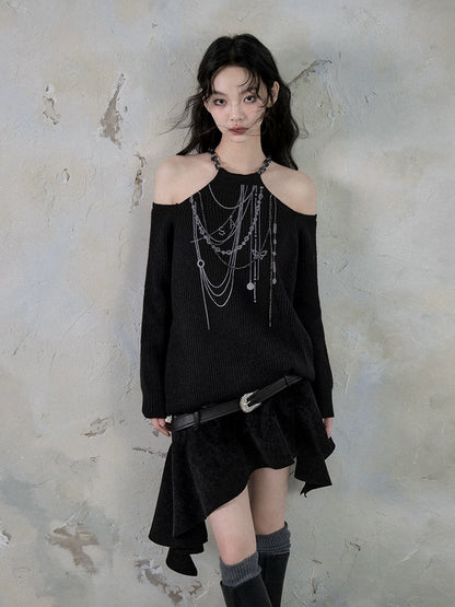 Moon and Old Dream Hanging Neck Chain Knit Top