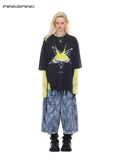 Rock Frog Distressed Oversized Punk Y2K T-Shirt