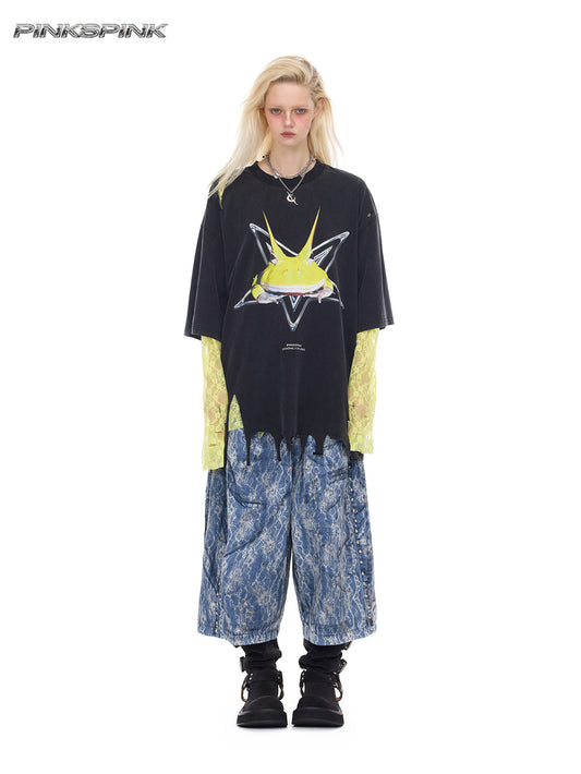 Rock Frog Distressed Oversized Punk Y2K T-Shirt
