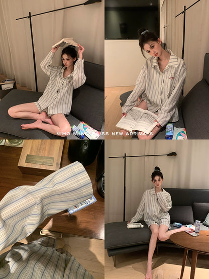 [Sleep Well] Retro Cotton Pajama Set - Women's Autumn Two-Piece Loungewear