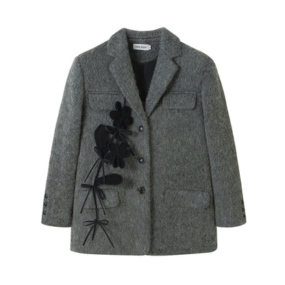 Woolen 3D Flower - Detachable Suit Coat