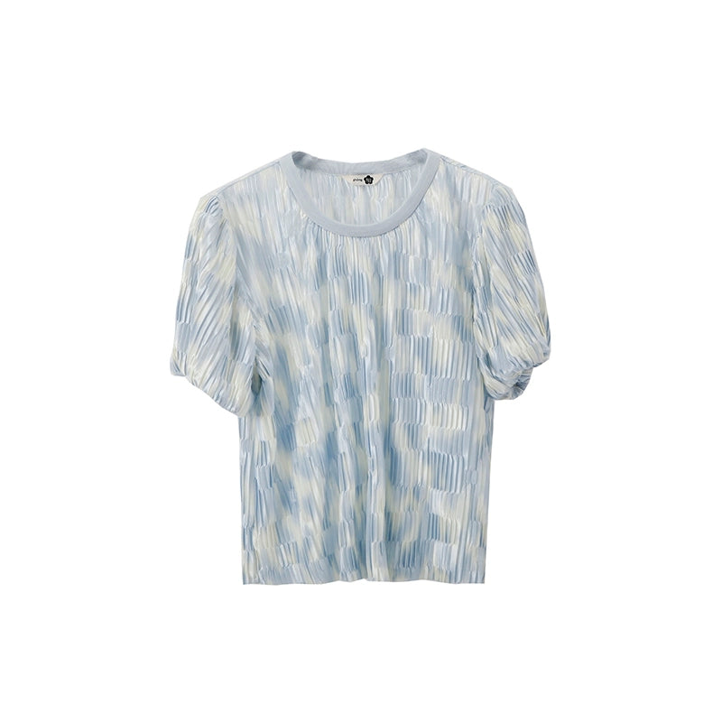 다이아몬드 해빙 블루 주름 티셔츠 치마 세트