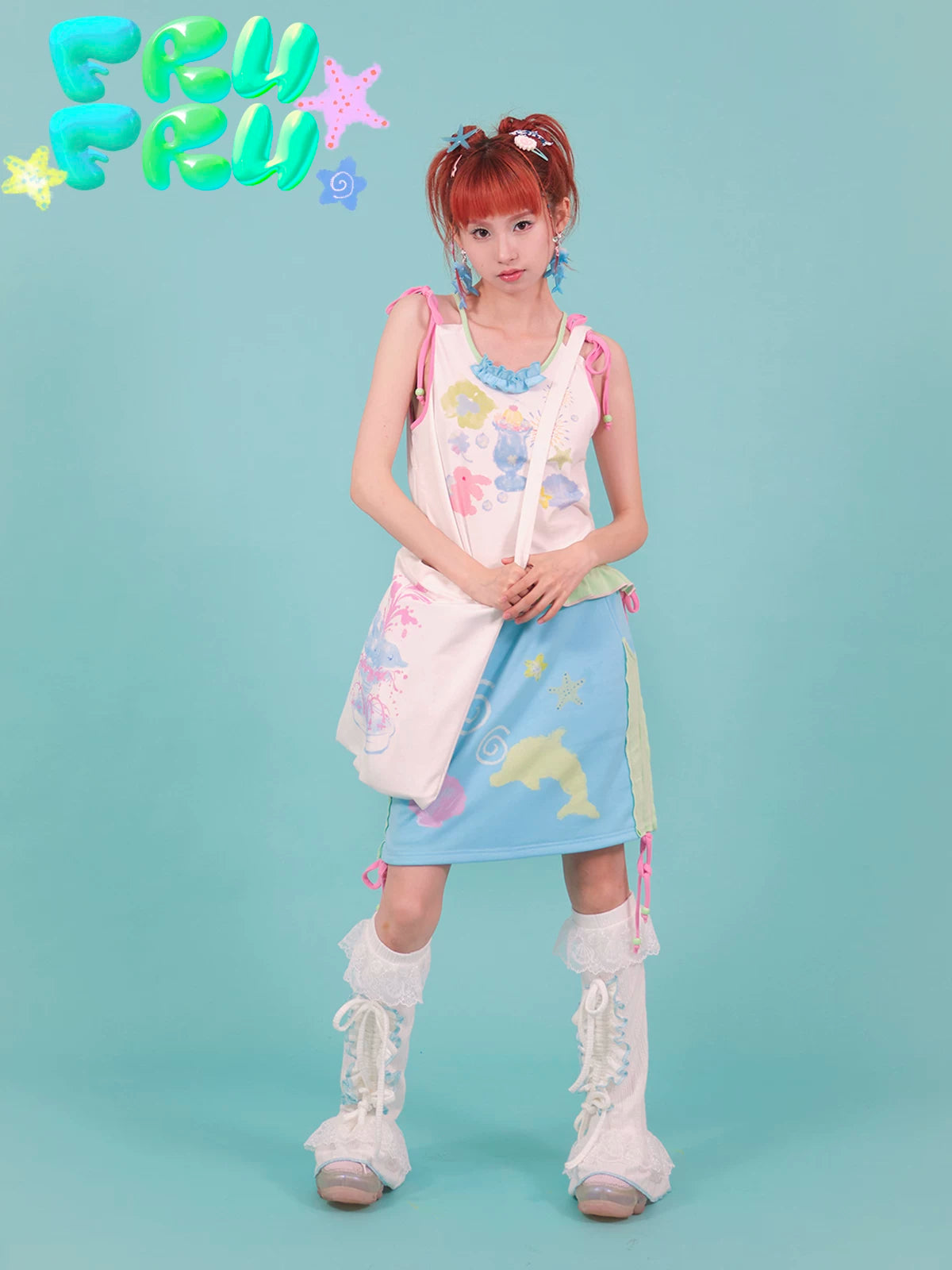 Gollum Store Original Summer Y2K Girl Niche Cute Dolphin Print Fake Two-Piece Camisole