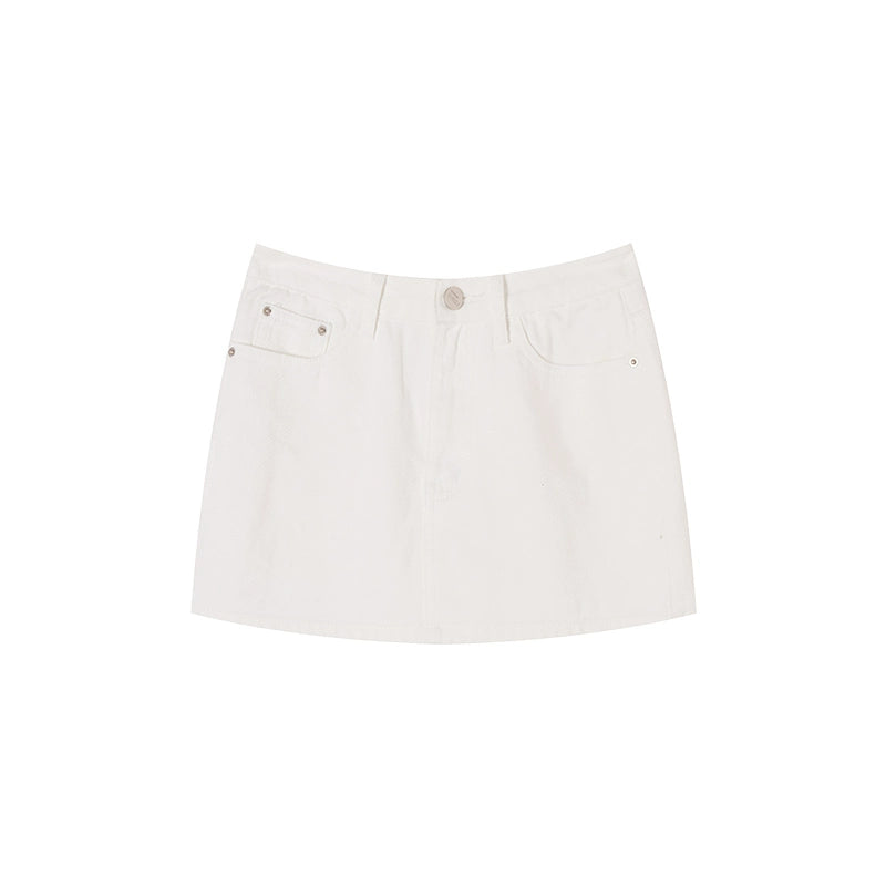 [Retro Pioneer] White High-End A-Line Denim Skirt - Summer Edition