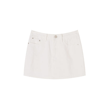 [Retro Pioneer] White High-End A-Line Denim Skirt - Summer Edition