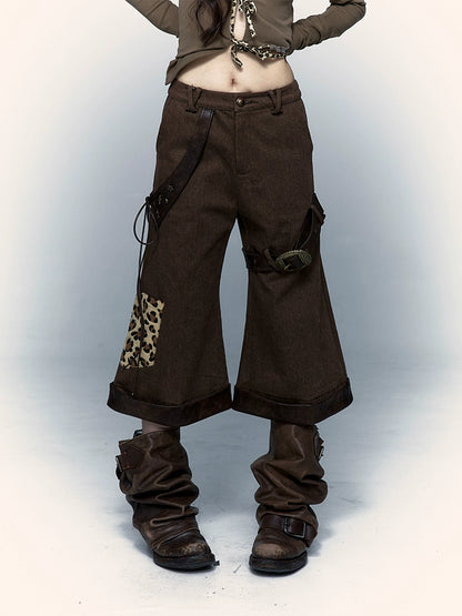 Patchwork Wide-Leg Casual Pants | Retro Punk Street Workwear Design