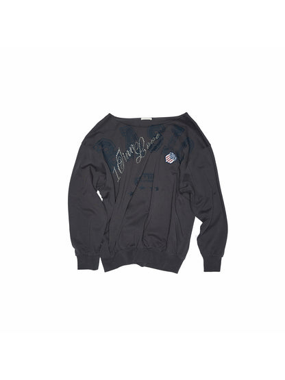 Rhinestone Letter Asymmetric Sweatshirt