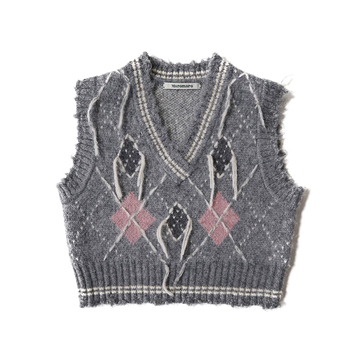 Tassel V-neck Diamond Knit Vest