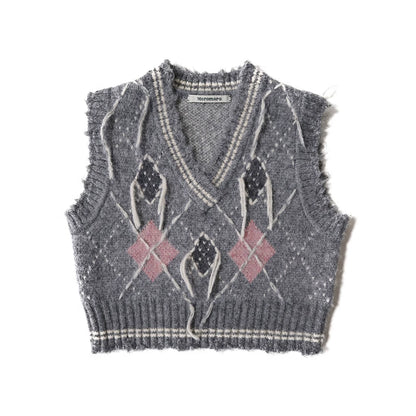 Tassel V-neck Diamond Knit Vest
