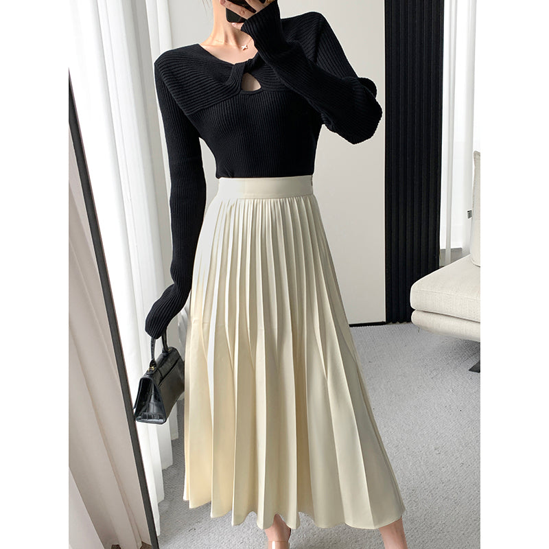 Black Knit Top & Skirt Set