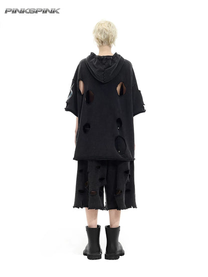 3D cut ripped and hollowed-out Y2K unisex electric moon sweatshirt