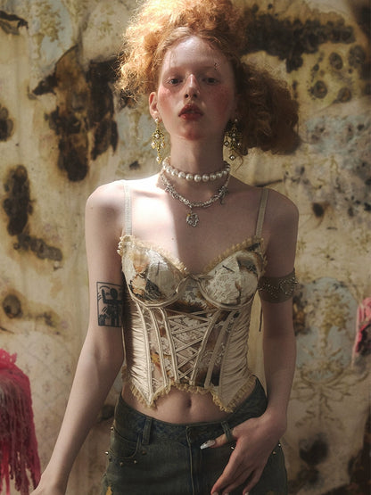 Satin Corset Camisole – Cross-Strap Cinched Waist Slim Fit Sexy Top