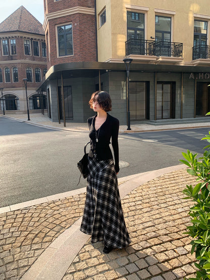 Nordic Plaid Wool-Blend Long Skirt – Hong Kong Retro Autumn/Winter