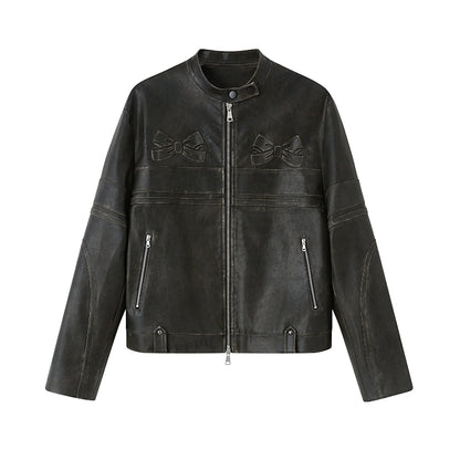 Bowknot Black - Vintage Leather Jacket