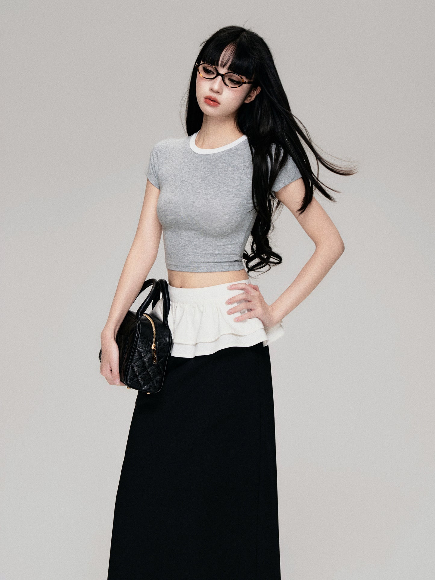 Color-Blocked Crewneck Tencel Slim Fit Two-Piece Tee