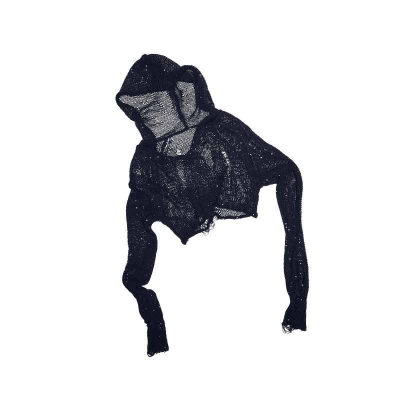 Sequin Cut-Out Hoodie Crop – Sexy Ripped Cover-Up Top