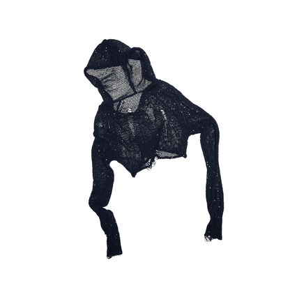 Sequin Cut-Out Hoodie Crop – Sexy Ripped Cover-Up Top