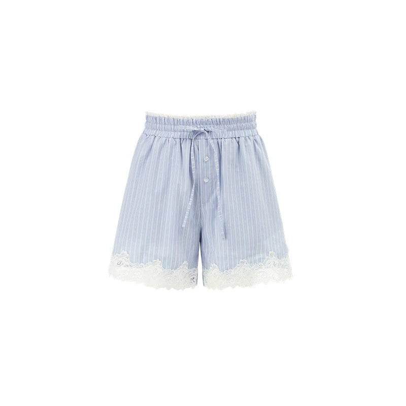 Lace-Trimmed Cotton Summer Shorts – Breathable & Slim Fit