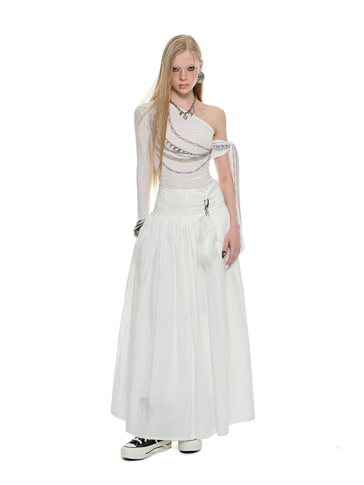 Chain Print Off-Shoulder Streamer Vest – French Style Slim Fit Tee