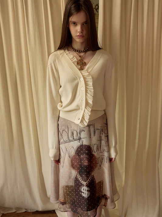 Acetate Cashmere Lace Knit Cardigan
