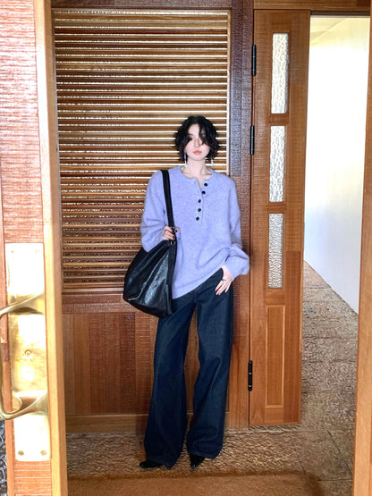 Retro Alpaca-Blend Button-Down Knit Sweater – Hong Kong Retro Autumn/Winter Style