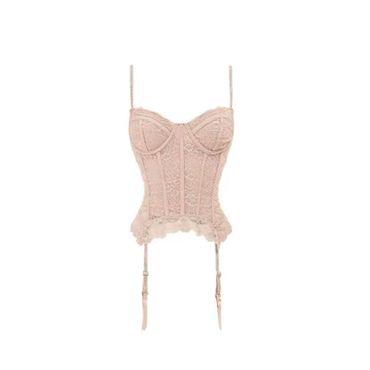 Romantic Lace Corset Top – Boning Structure with Underwire & Sheer Suspender Style