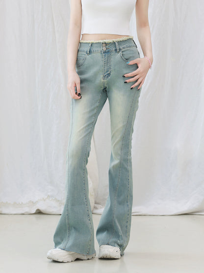 Super Heavy Industry Washed Micro Flared Jeans