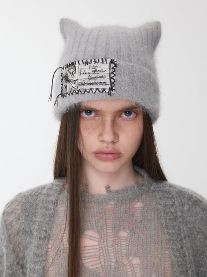 Cat Ear Rabbit Fur Knit Beanie