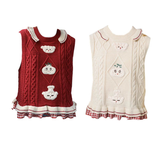 Gollum Store original breakfast series colorful illustration plush knit tank top for girls
