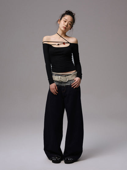 Embroidered Wide-Leg Denim Jeans