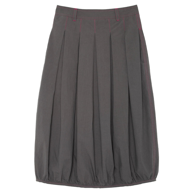 Contrast Color Grey Mid-Length Pleated Skirt