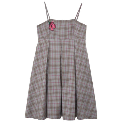 Cherry Blossom: Contrast Plaid Pleated Dress