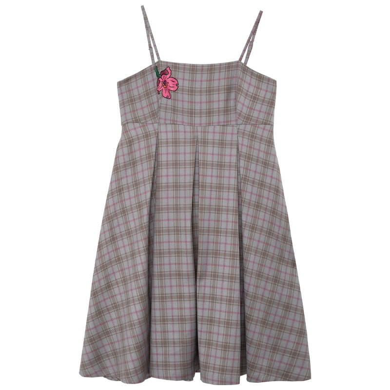 Cherry Blossom: Contrast Plaid Pleated Dress